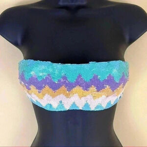 Victoria’s Secret Multicolored Pastel Embellish Tube Tie Back Bikini Top Size S